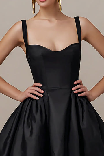 Spaghetti Straps Satin A Line Little Black Dress